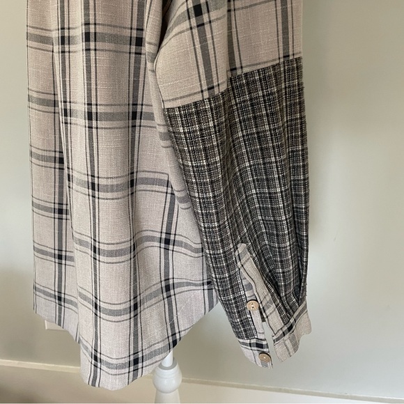 Oversized Plaid Neutral Mixed Pattern Button Down Patchwork Shirt - Picture 9 of 9